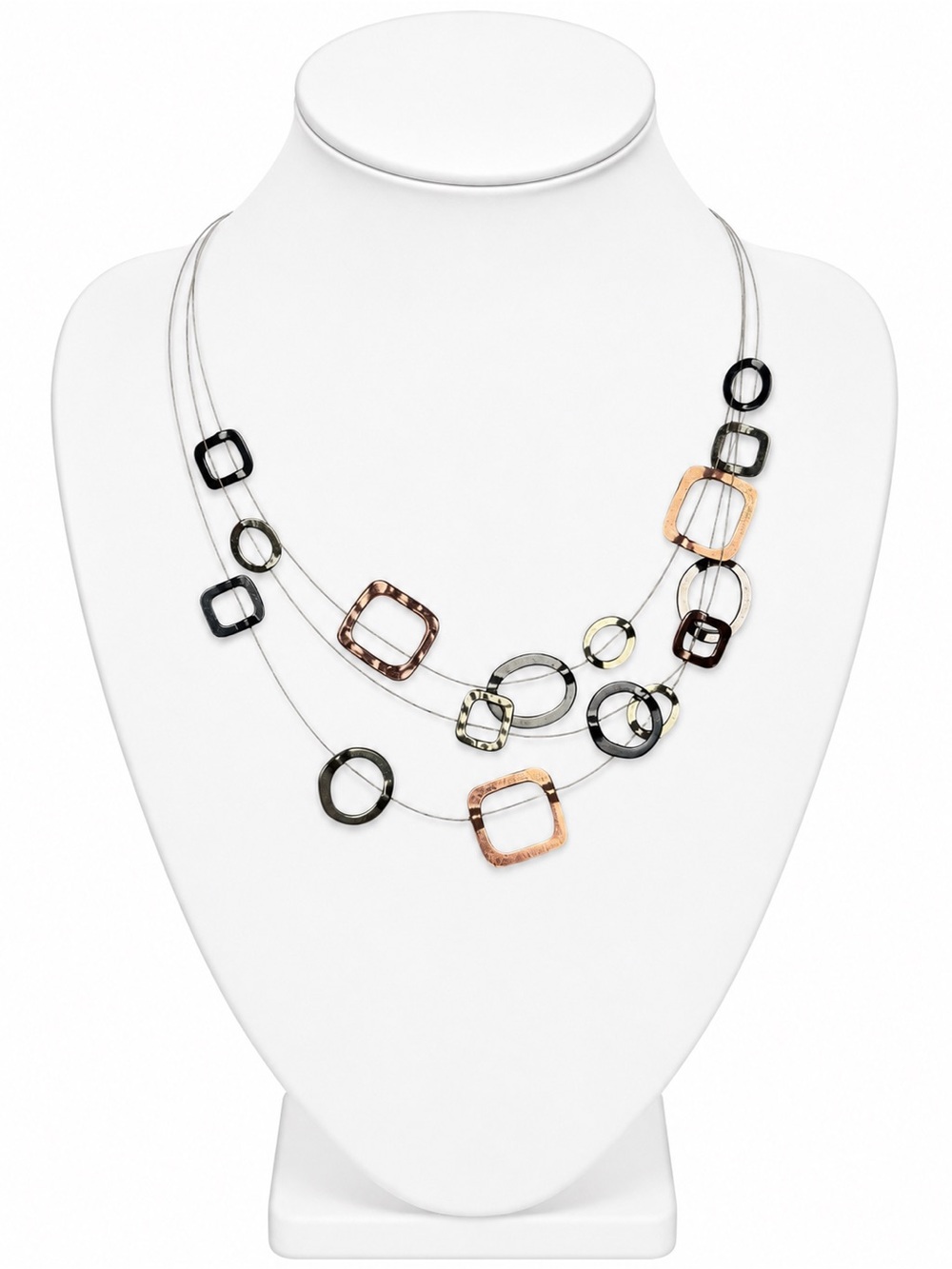 Unbranded Silver & Gold Multi-Strand Hammered Geometric Adjustable Necklace